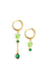 Gold hoop earring mix with emerald crystals and Peridot butterflies