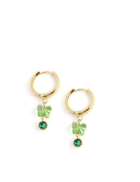 Gold hoop and peridot Swarovski butterfly earrings
