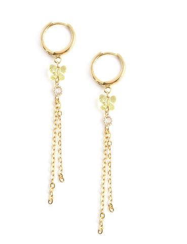 Gold hoop and yellow Swarovski crystal butterfly earrings