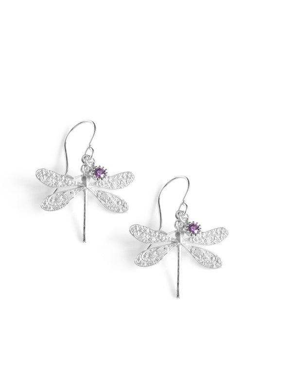 Silver dragonfly and tanzanite Swarovski crystal earrings