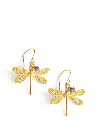 Gold dragonfly and tanzanite Swarovski crystal earrings