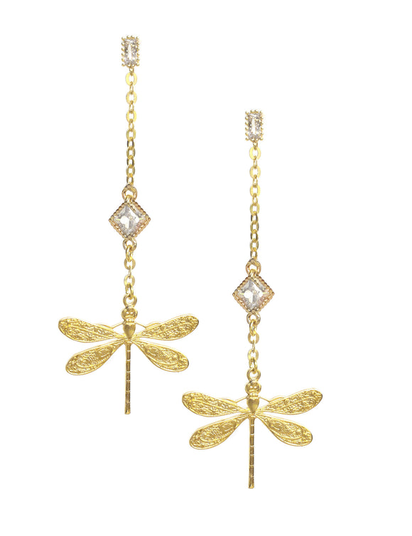 Dragonfly and diamond-cut crystal stud earrings