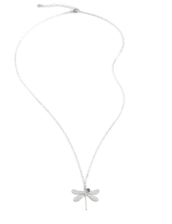 Silver dragonfly and Swarovski crystal necklace