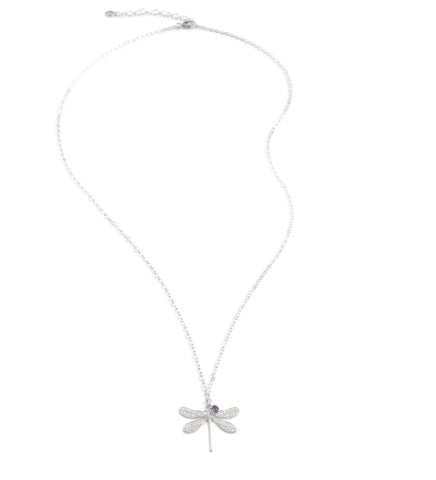 Silver dragonfly necklace with a Tanzanite Austrian crystal charm