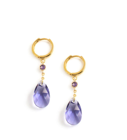 18K gold plated hoop earrings with Tanzanite Swarovski crystal drops