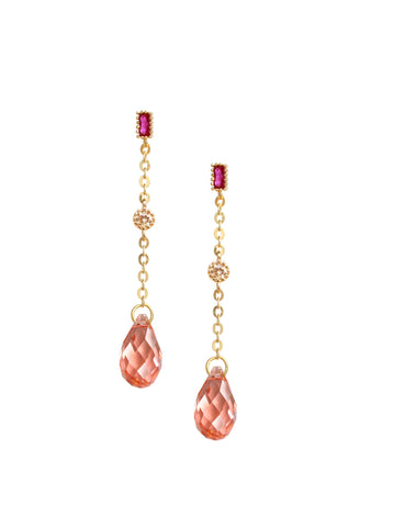 Rose peach Swarovski crystal drop stud earrings