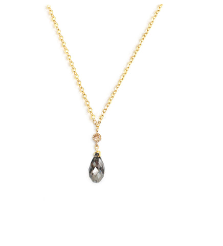 Short 18K gold plated necklace with Black Silver Night Swarovski crystal drop