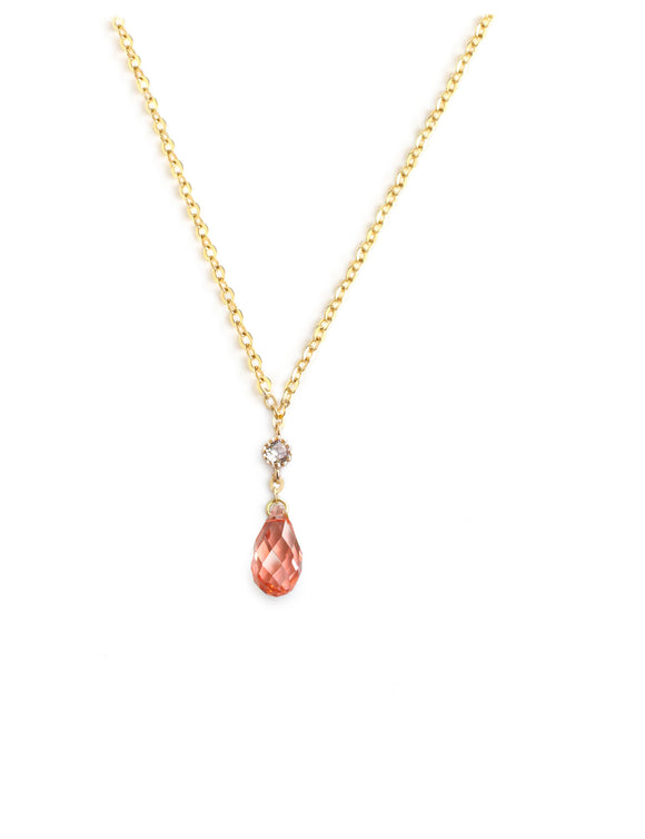 Short rose peach Swarovski crystal drop necklace