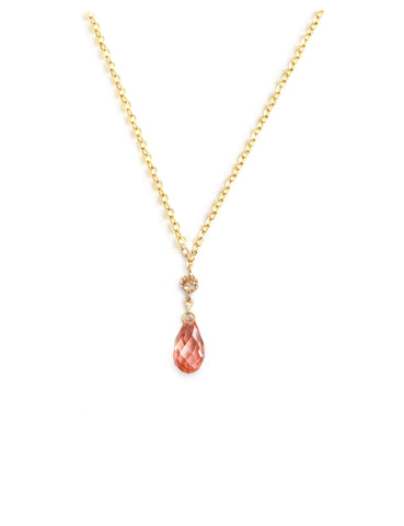 Short gold necklace with Rose Peach drop