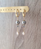 Grey pearl and crystal drop hoop earrings