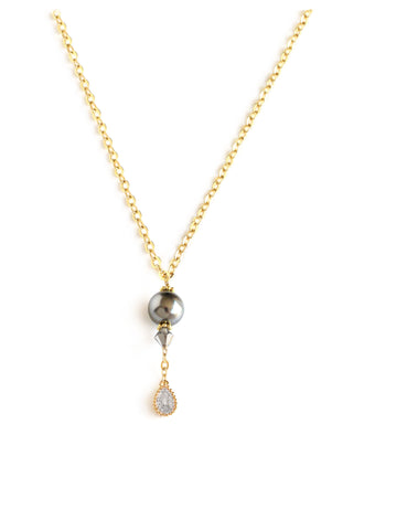 Swarovski grey pearl and crystal drop necklace