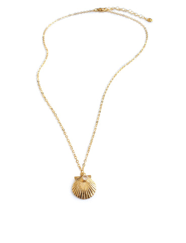 Dige Designs short gold seashell necklace with a Golden Shadow crystal