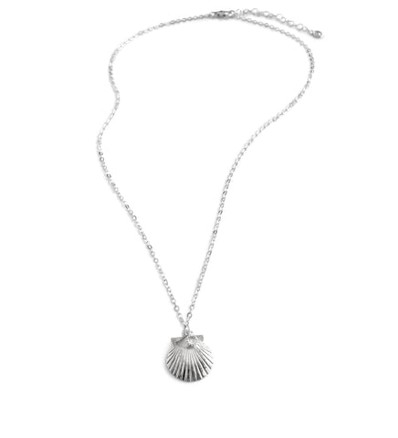 Short silver seashell necklace with clear Swarovski crystal charm