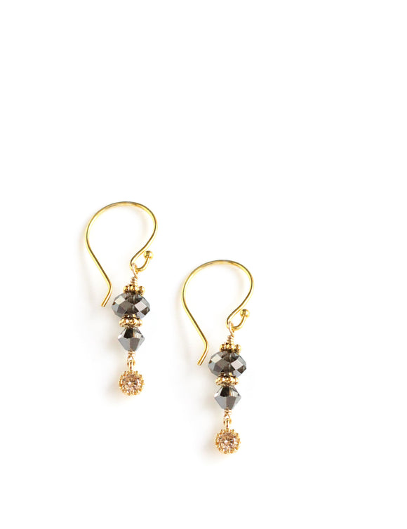 Gold earrings with Black Diamond Austrian crystals