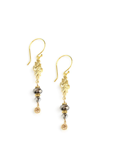 Gold link earrings with Black Diamond Austrian crystals