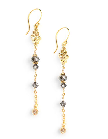 Gold dangle earrings with Black Diamond Austrian crystals