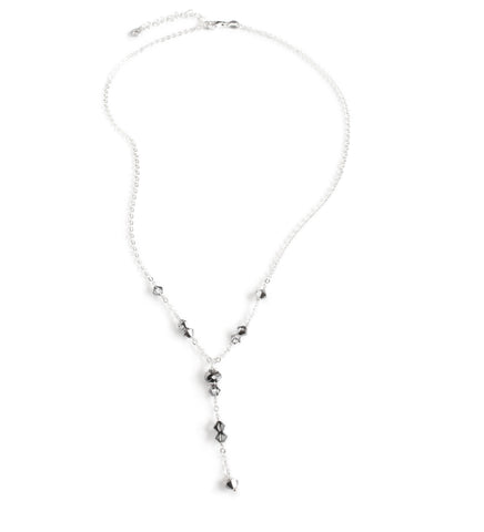 Short silver Y-necklace with Black Silver Night Swarovski crystals