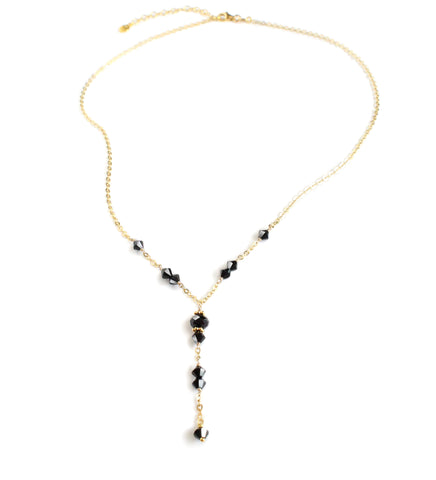 Short 18K gold plated Y-necklace with black Swarovski crystals