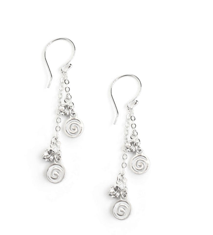 Rhodium plated swirl coin earrings with Swarovski crystals