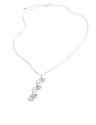 Short triple-swirl coin necklace with Austrian zirconia