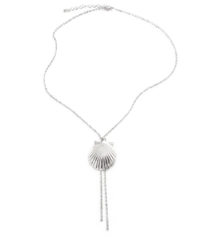 Medium-length rhodium plated seashell Y-necklace