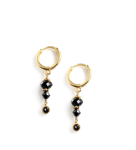 18K gold plated huggie earrings with black Swarovski crystals