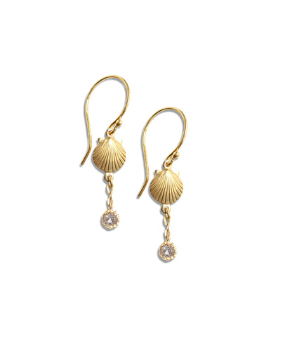 18K gold plated seashell earrings with crystal charms