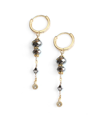 18K gold plated hoop earrings with Black Silver Night Swarovski crystals