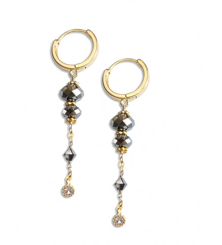 18K gold plated hoop earrings with Black Silver Night Swarovski crystals