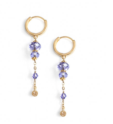 18K gold plated hoop earrings with Tanzanite crystals