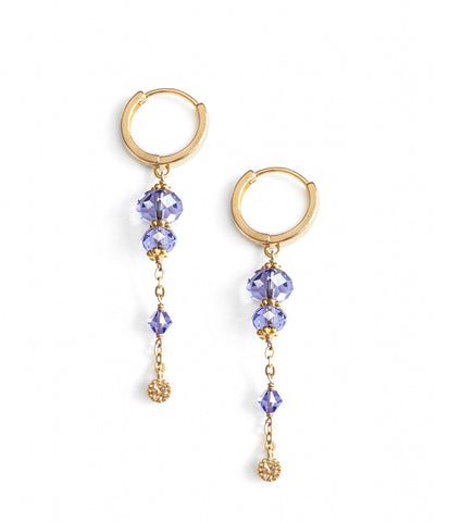 18K gold plated hoop earrings with Tanzanite Swarovski crystals