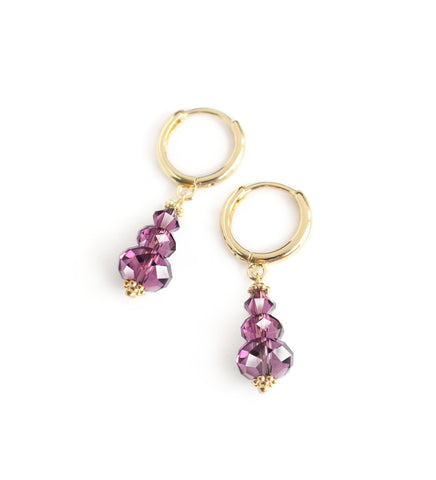 18K gold plated hoop earrings with Amethyst Swarovski crystals