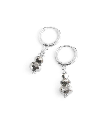 Rhodium plated hoop earrings with Black Silver Night Swarovski crystals