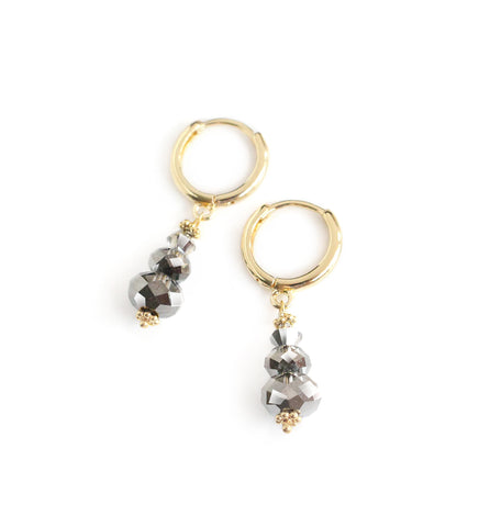 18K gold plated hoop earrings with Black Silver Night Swarovski crystals