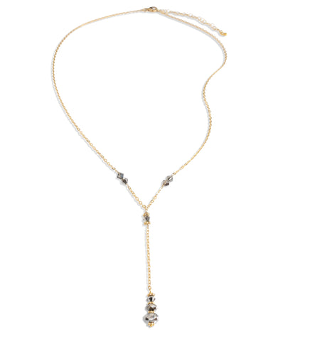 18K Gold Plated Y Necklace with Black Silver Night Swarovski Crystals