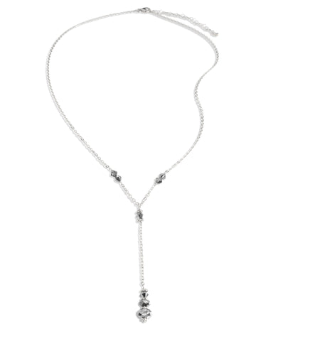 Silver plated Y Necklace with Black Silver Night Swarovski Crystals