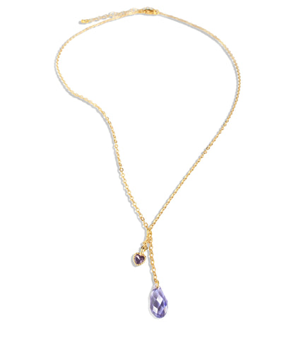 18K gold plated necklace with heart charm and Tanzanite Swarovski crystal drop