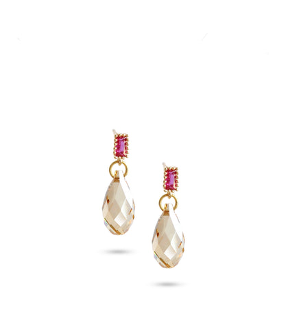 18K gold plated pink stud earrings with Golden Shadow drops
