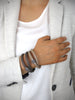 Beige double wrap leather bracelet with Swarovski crystals - Dige Designs