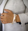 Dige Designs cream triple wrap leather bracelet with Swarovski crystals