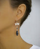 Silver dragonfly earring with black diamond Swarovski pavé drops