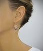 Gold earrings with heart filigree and tanzanite Swarovski crystals
