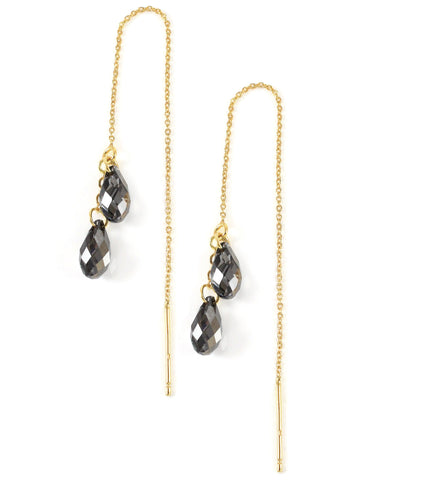 18K gold plated chain threader earrings with "Black Silver Night" Swarovski crystal drops