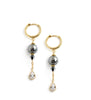 18K gold plated hoop earrings with dark grey Austrian pearls and crystal drops.