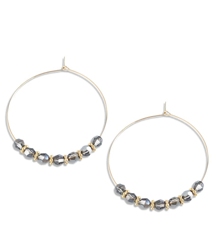 18K gold plated hoop earrings with Black Silver Night Swarovski crystals.