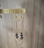 18K goldplated dangle earrings with Black Silver Night Swarovski crystals on display