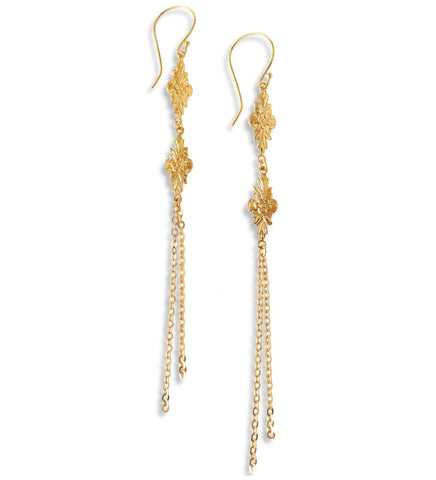 Long-length 18K gold plated double flowerlink earrings.