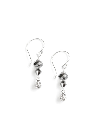 Rhodium plated earrings decorated with sparkling "Black Silver Night" Swarovski crystals and charms.