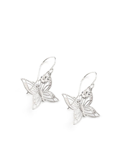 Rhodium plated butterfly earrings with Swarovski crystal charms