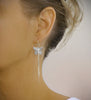 Rhodium plated butterfly dangle earrings with Swarovski crystal charms